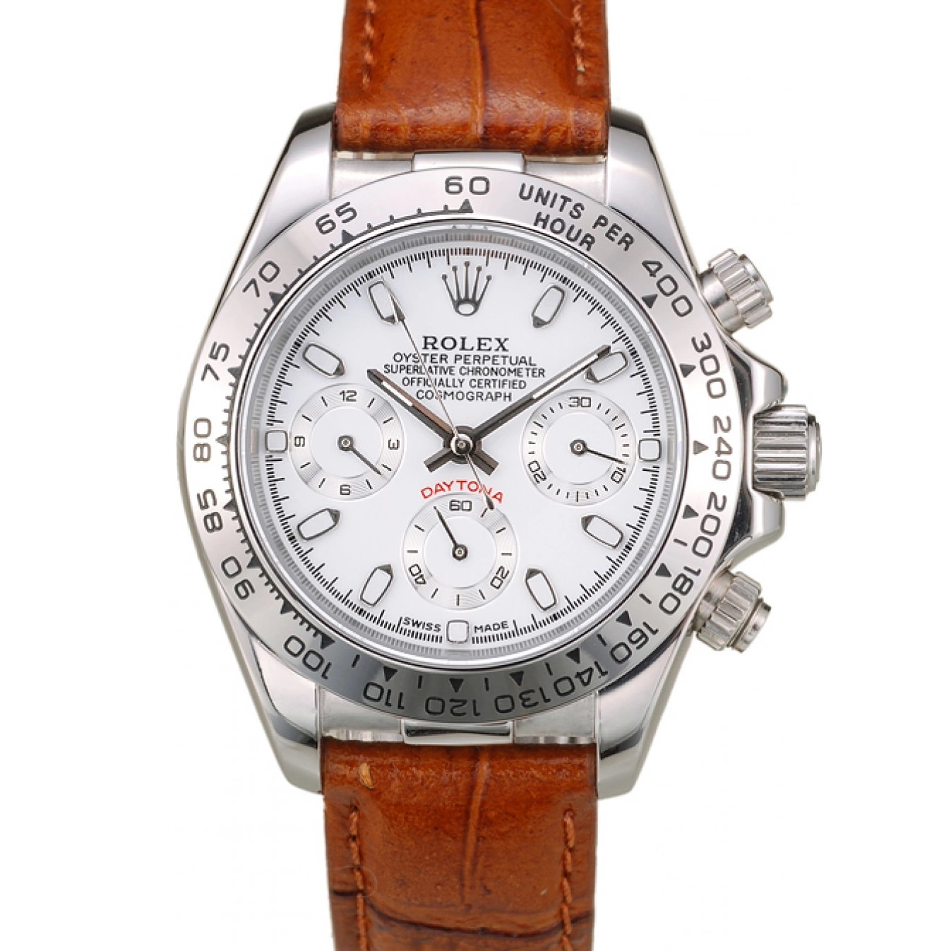 AAA Replica Watches Strap Leather Steel Stainless Case Rolex Tachymeter Brown White Dial Lady Daytona 0624